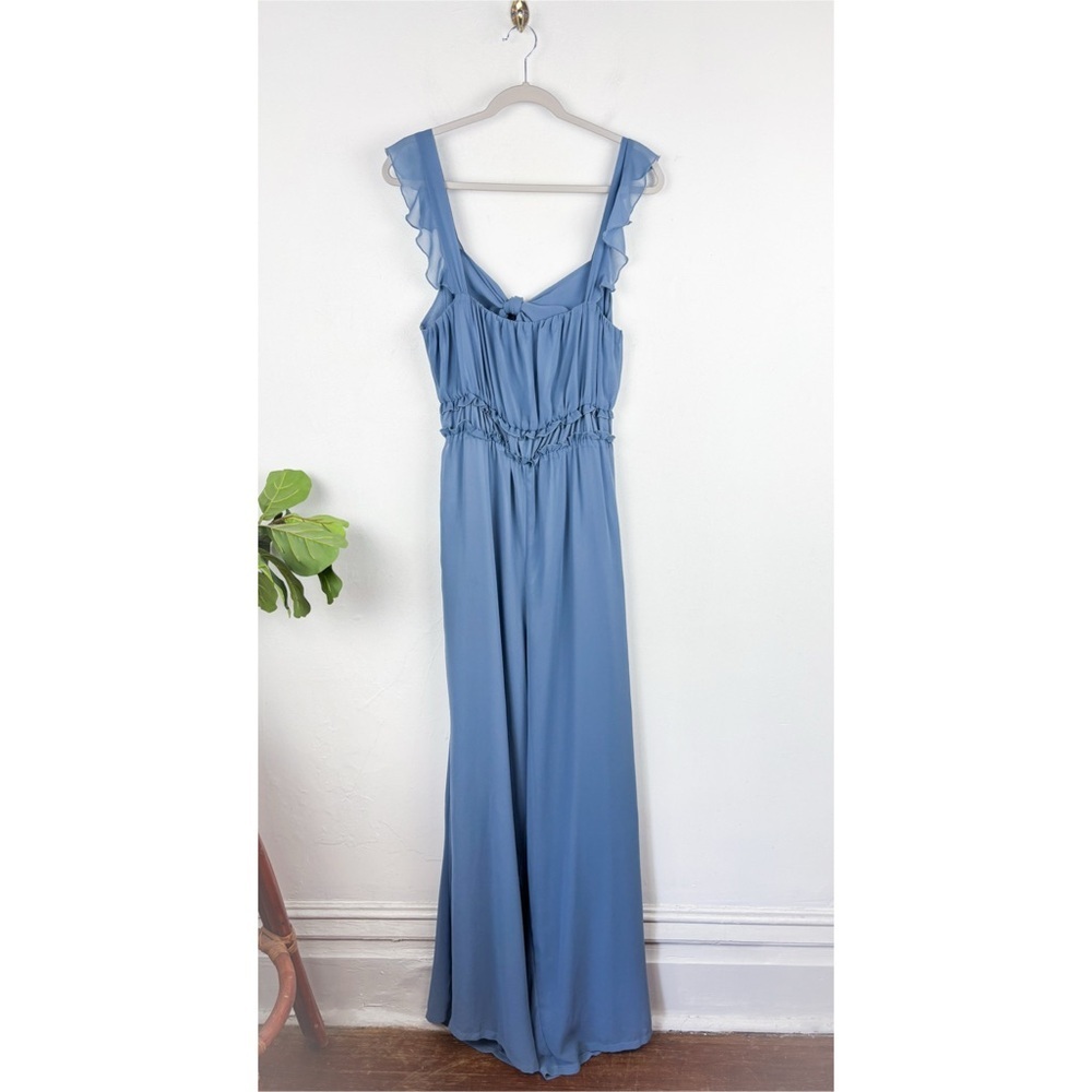 Lulu’s Stun with Elegance Slate Blue Ruffled Tie-Back Wide-Leg Jumpsuit Sz L - Picture 3 of 11